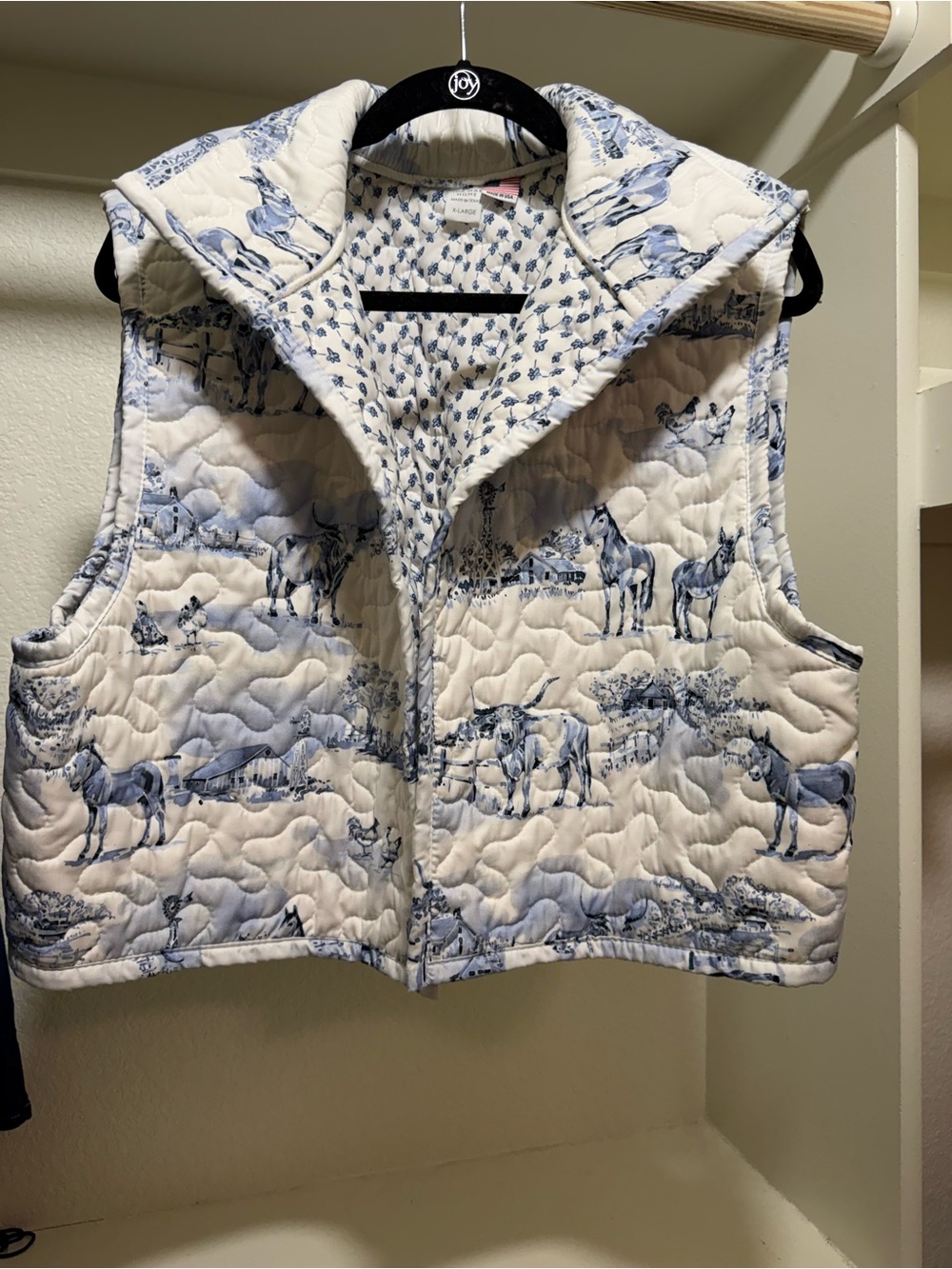 Quilted White & Blue Horse-Print Women's Vest